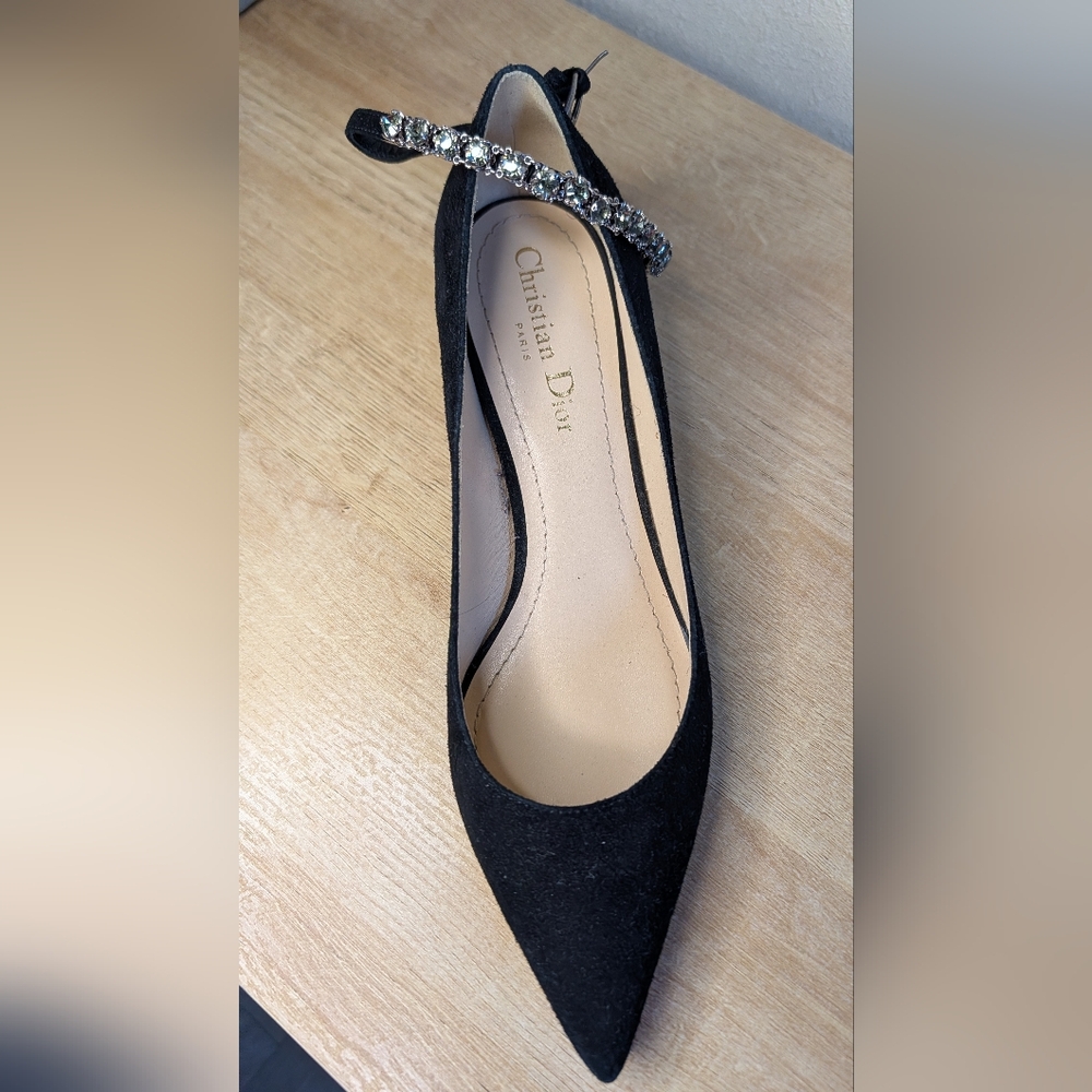 Dior Black Pointed Toe Slingback Pump with Crystal Strap